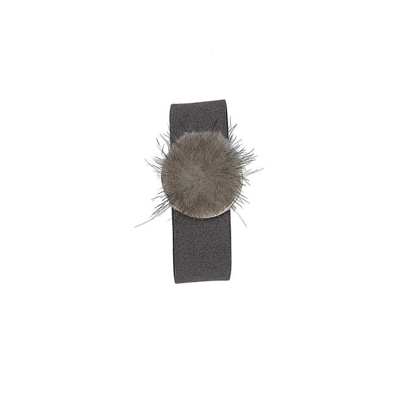 Leder Armband mit Puschel grau